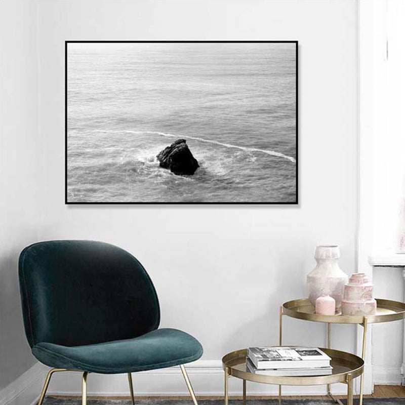 Modernism Photograph Seascape Art Print Canvas Textured Dark Color Wall Decor for Home