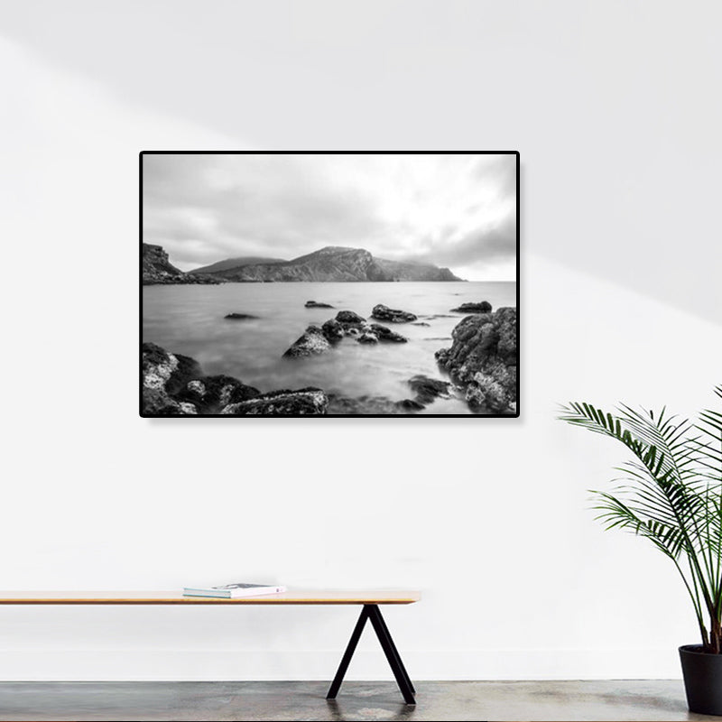 Modernism Photograph Seascape Art Print Canvas Textured Dark Color Wall Decor for Home