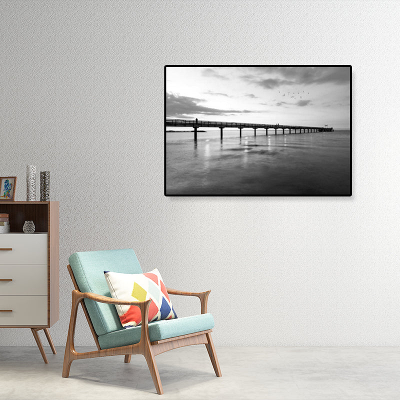 Modernism Photograph Seascape Art Print Canvas Textured Dark Color Wall Decor for Home