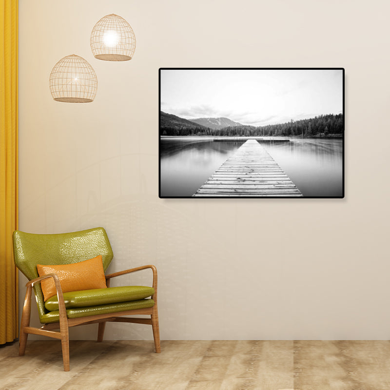 Modernism Photograph Seascape Art Print Canvas Textured Dark Color Wall Decor for Home