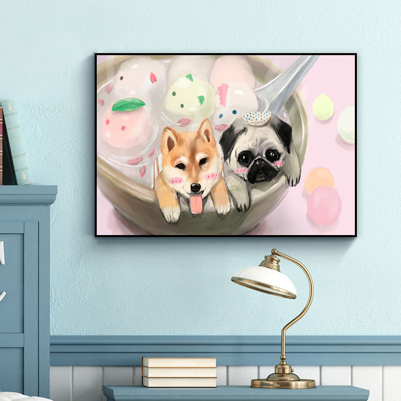 Textured Pastel Color Wrapped Canvas Children's Art Style Animal Pattern Painting