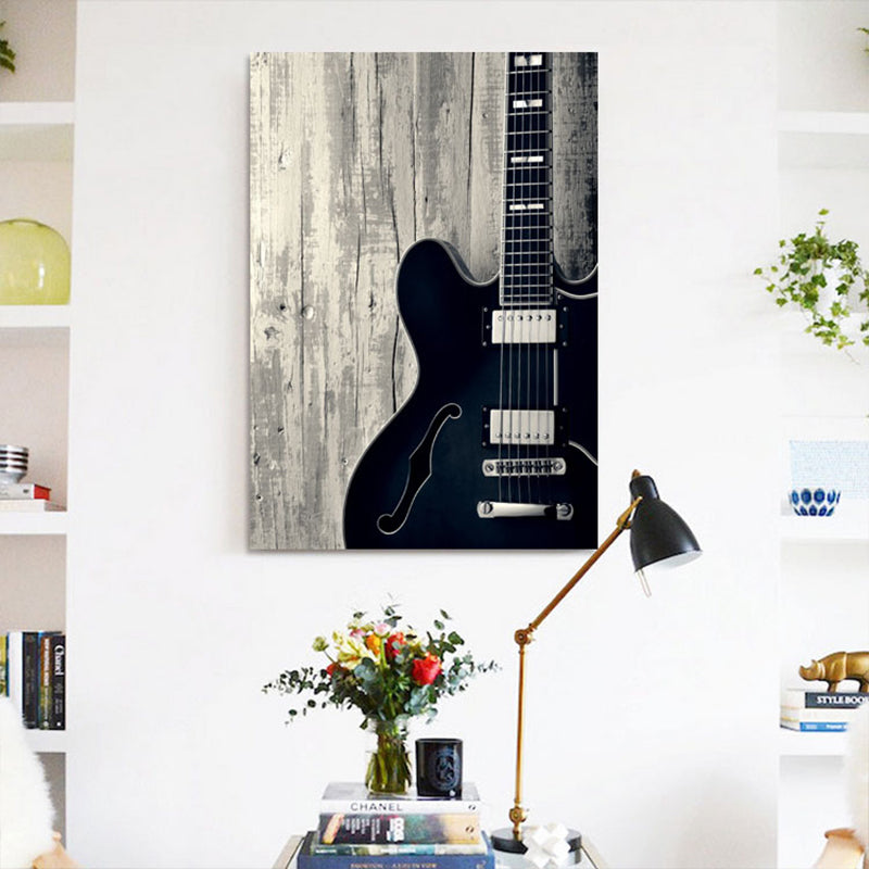 Photo Guitar Canvas Print Modernist Nostalgic Musical Instrument Wall Art in Black