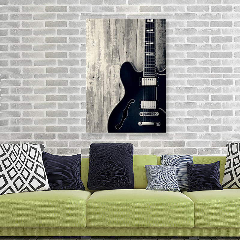 Photo Guitar Canvas Print Modernist Nostalgic Musical Instrument Wall Art in Black