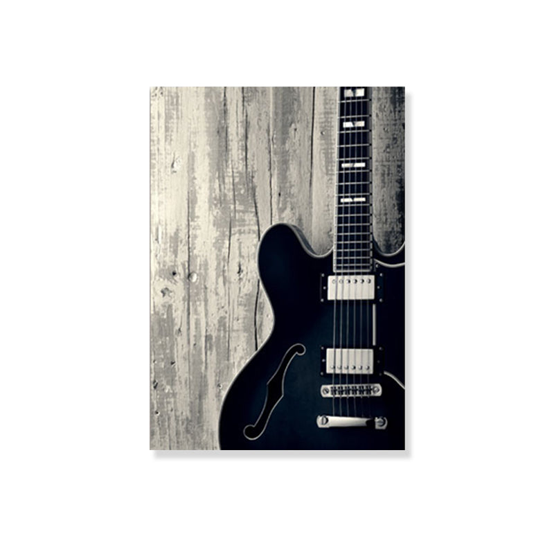 Photo Guitar Canvas Print Modernist Nostalgic Musical Instrument Wall Art in Black