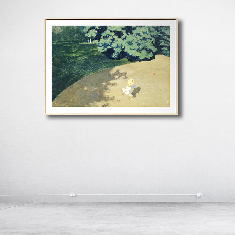 Park Scenery Wall Art Rustic Sunny Spring Canvas Print in Pastel Color for Living Room