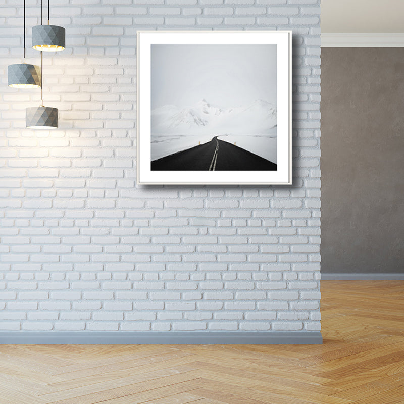 Road to Snow Mountain Canvas Black and White Contemporary Wall Art Print for Room