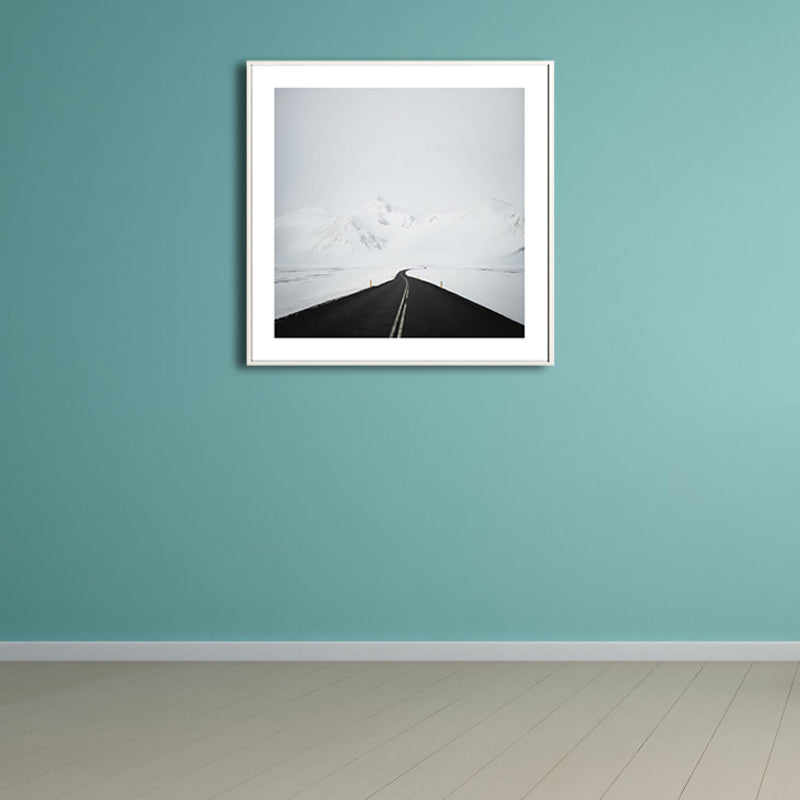 Road to Snow Mountain Canvas Black and White Contemporary Wall Art Print for Room