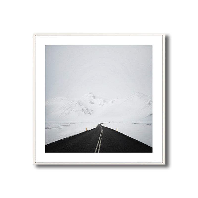 Road to Snow Mountain Canvas Black and White Contemporary Wall Art Print for Room