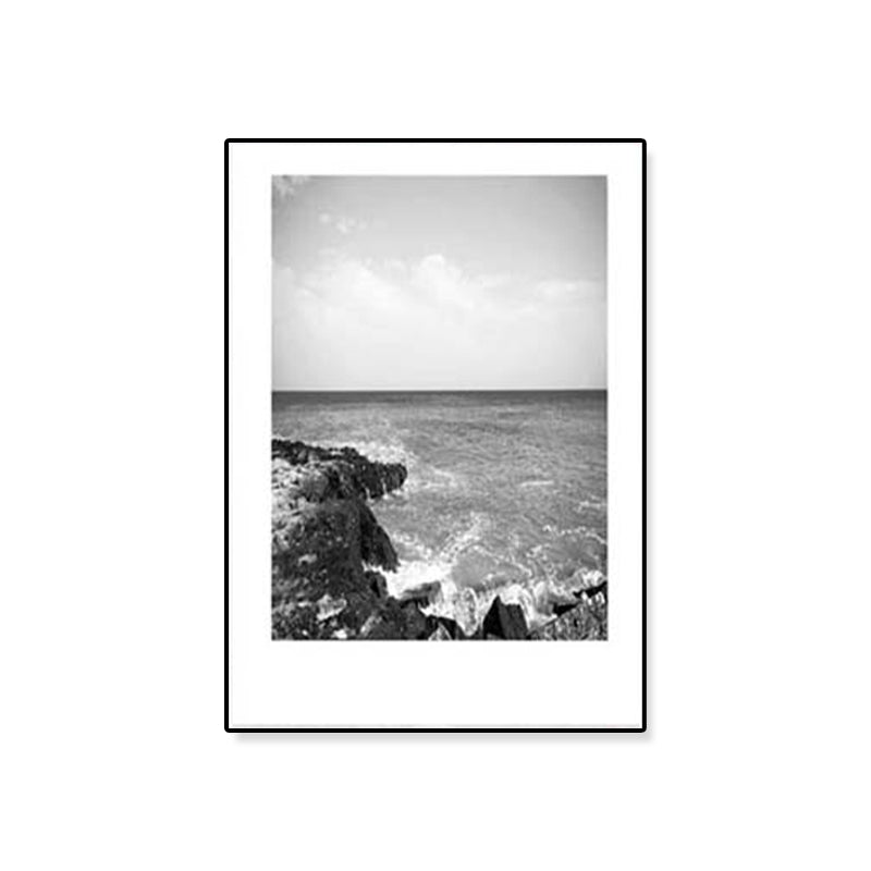 Tropical Rocky Bay Seascape Canvas Print Dark Color Textured Wall Art for Living Room
