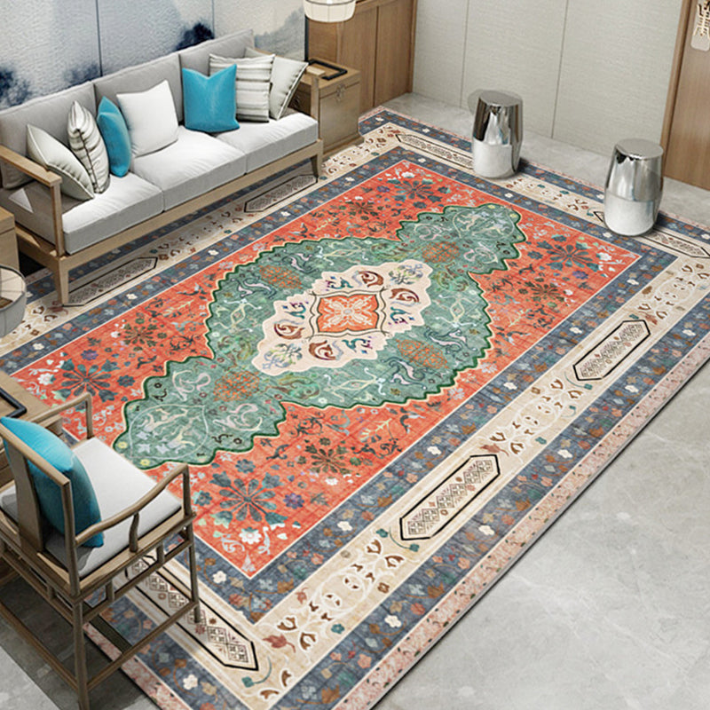 Shabby Chic Flower Pattern Rug Multicolor Polyester Rug Non-Slip Backing Washable Pet Friendly Carpet for Home