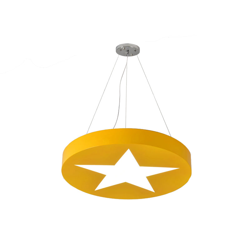 Kids Round Pendant Light with Star Metal Bright Colored Hanging Light for Office