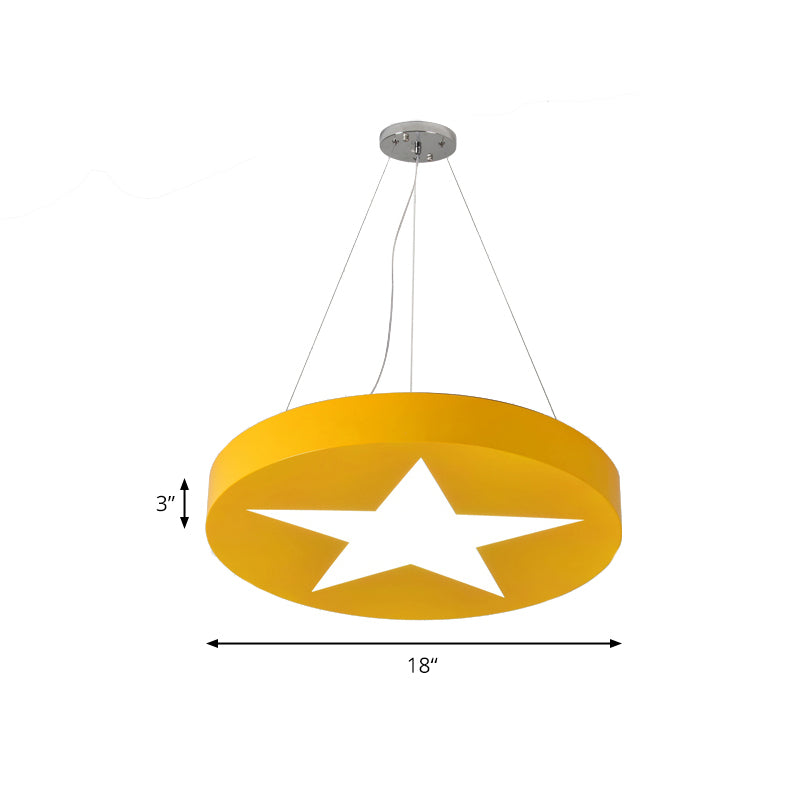 Kids Round Pendant Light with Star Metal Bright Colored Hanging Light for Office