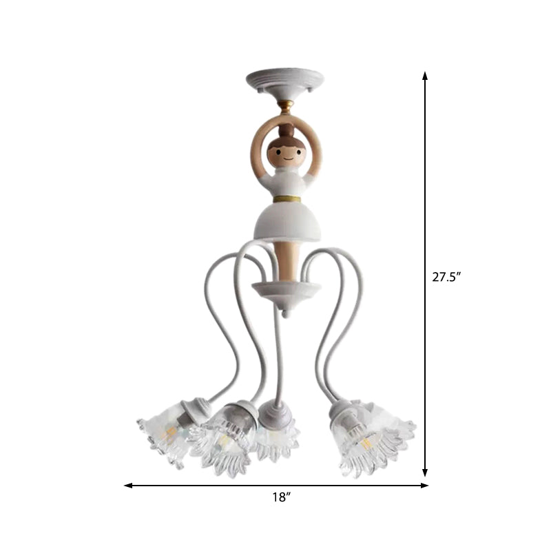 Resin Ballet Pendant Light with Flower Shade 5 Lights Creative Chandelier in White for Kindergarten