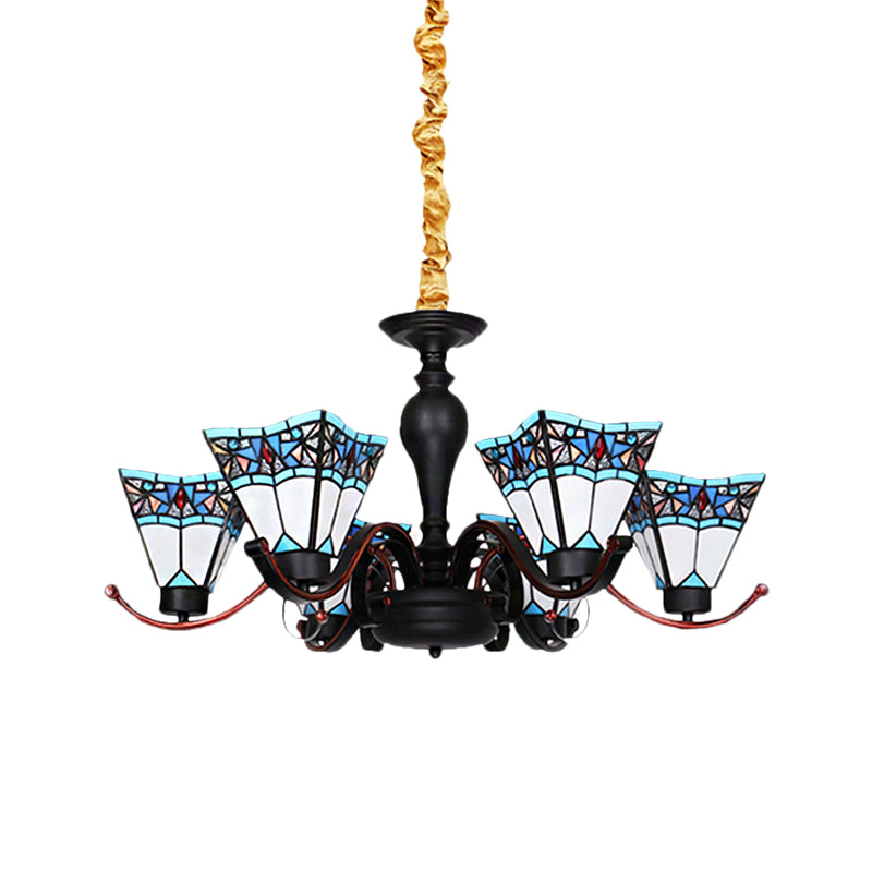 6 lumières géométriques suspendues légères Tiffany Style Tache-vitrail Chandelier inversé pour salle à manger