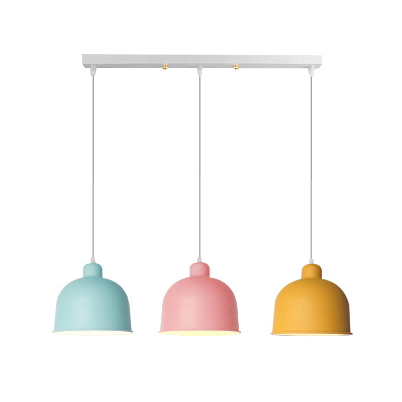 Metal Bowl Shape Pendant Light Dining Room 1 Head Macaron Style Hanging Lamp