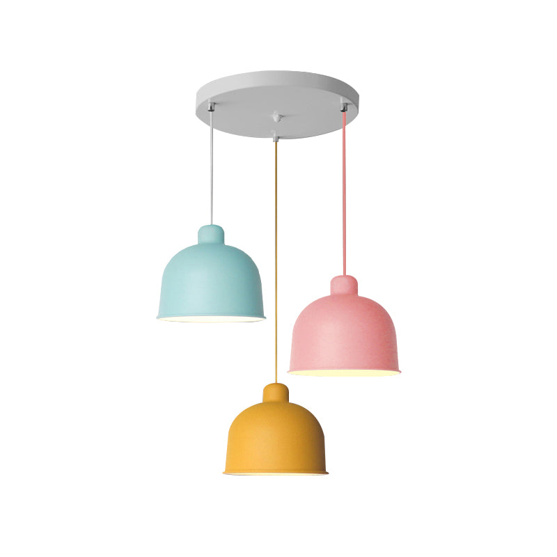 Metal Bowl Shape Pendant Light Dining Room 1 Head Macaron Style Hanging Lamp