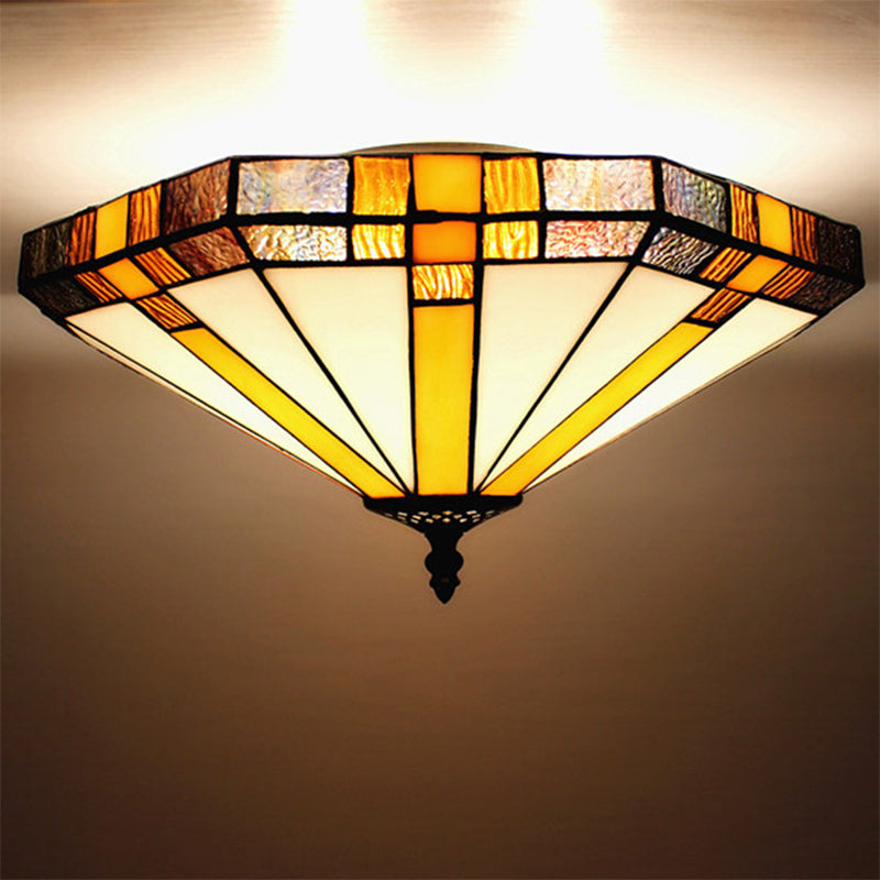 Geometric Ceiling Light Fixture Tiffany Style Stained Glass 3 Lights Flushmount Ceiling Light