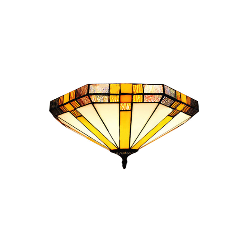 Geometric Ceiling Light Fixture Tiffany Style Stained Glass 3 Lights Flushmount Ceiling Light