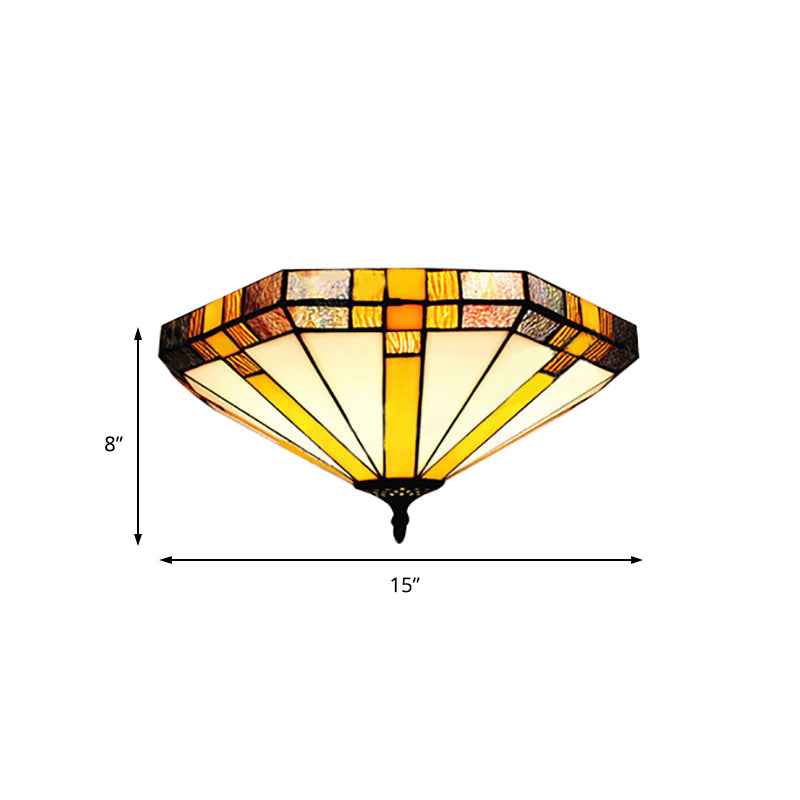 Geometrische Deckenleuchte im Tiffany-Stil, Buntglas, 3 Lichter, Unterputz-Deckenleuchte