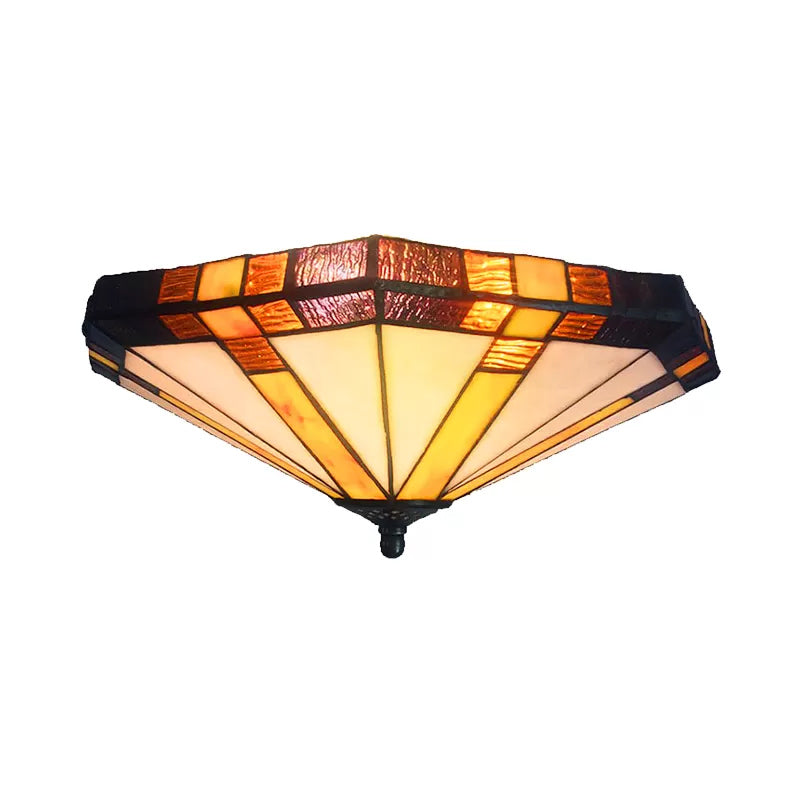 Geometric Ceiling Light Fixture Tiffany Style Stained Glass 3 Lights Flushmount Ceiling Light