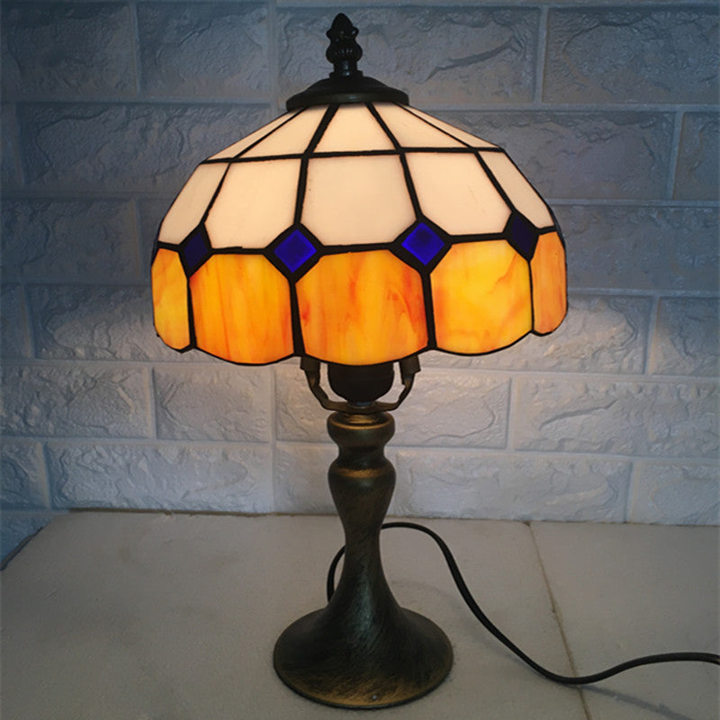 Domed Accent Table Lamp Retro Style Stained Glass 1 Light Decorative Accent Lamp for Bedside