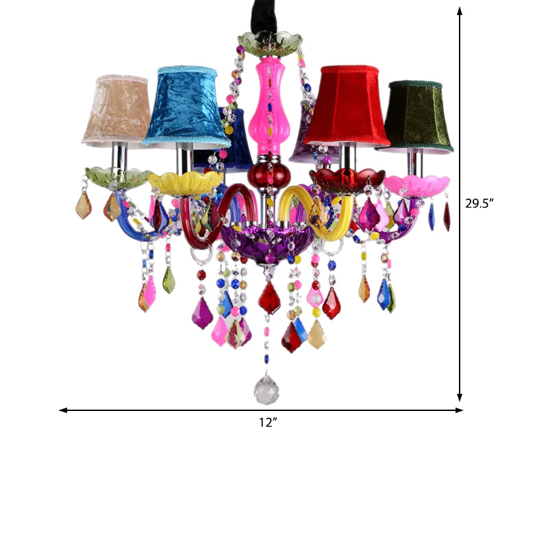 Lustre en verre multicolore avec perle en cristal 6 lumières enfants suspendus pour la maternelle