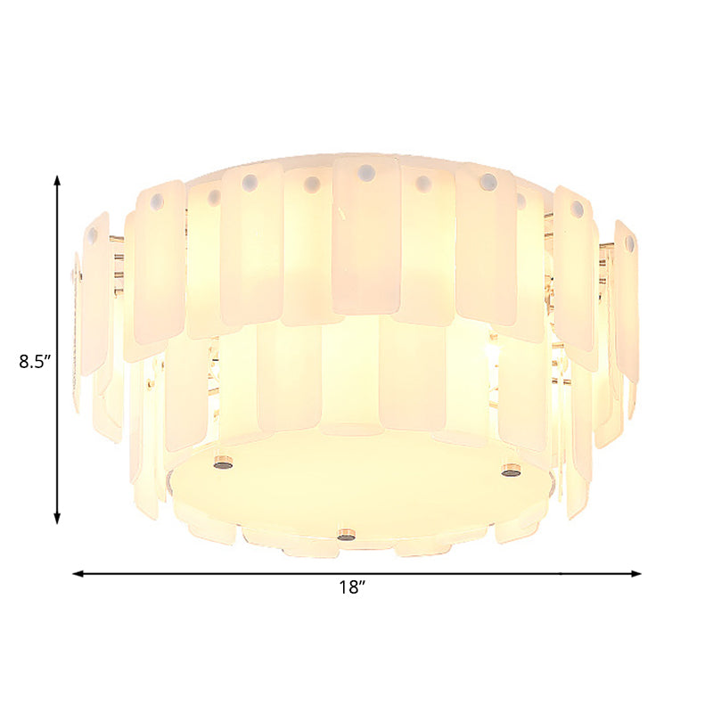 Verre blanc 2-Tambour Flush Flush Mount Contemporary Multi Lights Flush Mount Lamp Fixture for Living Room