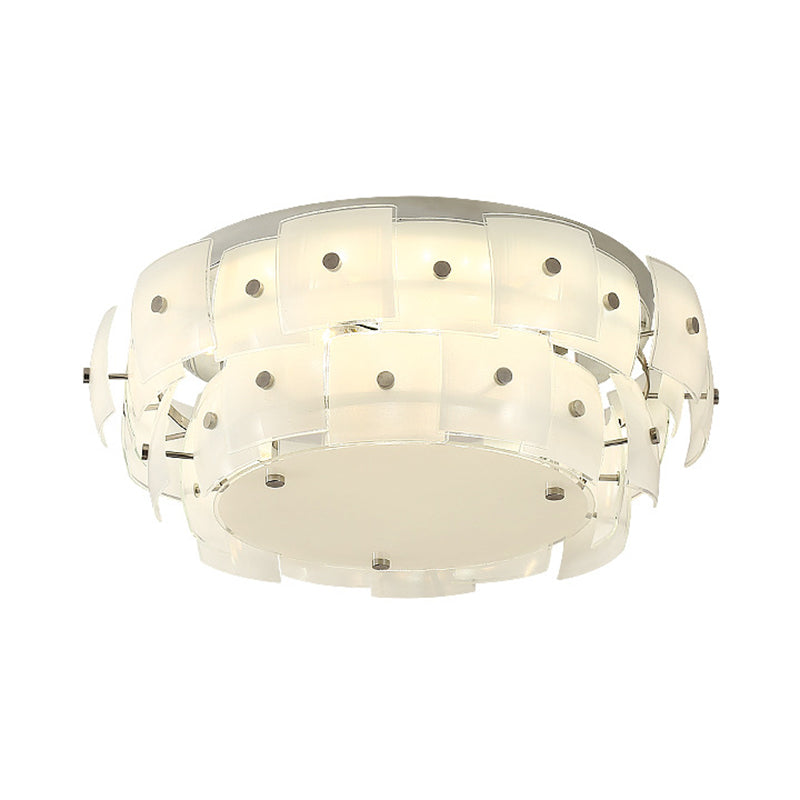 2-Tier Drum Flush Mount Lighting Modern White Glass Multi Lights Living Room Flush Ceiling Lamp Fixture