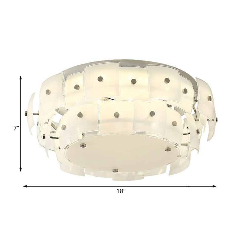 Iluminación integrada de tambor de doble capa iluminación moderna de vidrio blanco Sala de estar multilámpara lámparas lámparas de techo incorporadas