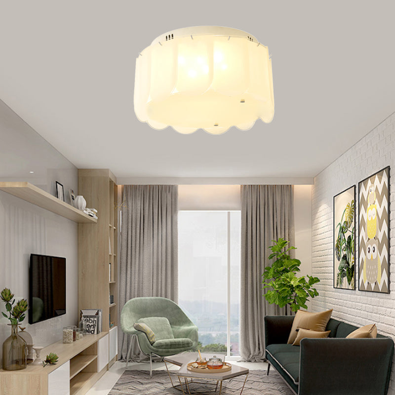 White Glass Drum Flush Mount Lighting Modern Multi Lights Flush Mount Light Fixture for Living Room, 18"/19.5" Wide