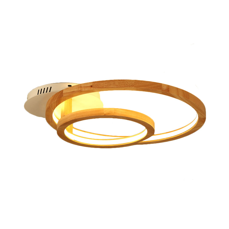 18.5"/23" Wide 2-Tier Ring Wood Semi Flush Mount Modernist Led Brown Semi Flush Mount Light for Bedroom in Warm Light