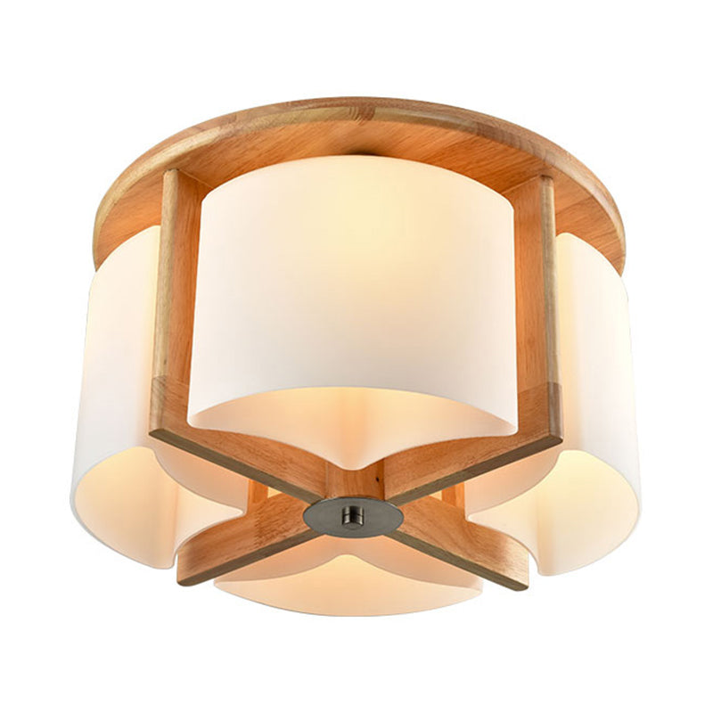 4/6 Lights Bedroom Flush Mount with Cylinder Wood Shade Modernist Brown Flush Ceiling Light Fixture