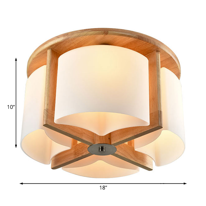 4/6 Lights Bedroom Flush Mount with Cylinder Wood Shade Modernist Brown Flush Ceiling Light Fixture