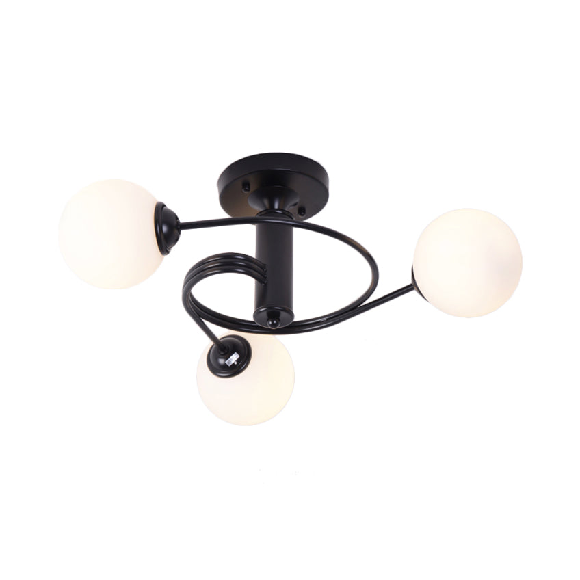 Spiral Metall Semi Flush Lampe moderne 3/5 Lichter Schwarz/Gold Halbblöde Deckenleuchte für Wohnzimmer