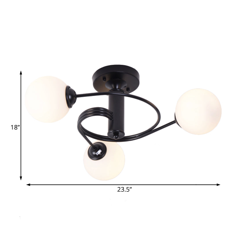 Spiral Metall Semi Flush Lampe moderne 3/5 Lichter Schwarz/Gold Halbblöde Deckenleuchte für Wohnzimmer