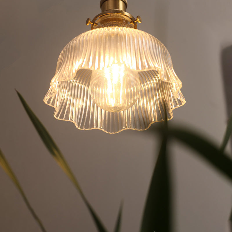 Contemporary Pendant Lamp with Brass Lamp Socket 1 Light Fluted Glass Pendant Light for Kitchen