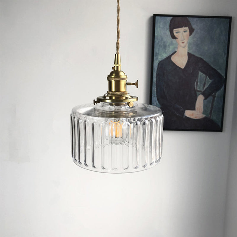 Trommelvorm hanglamp 1 kop moderne stijlvolle gecanneleerde glashangende lamp voor galerij