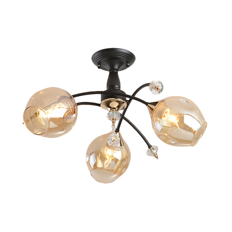 3/6 LUMIÈRES MONTRE SEMI FUX LA FORME AVEC TEPLE AMBER / BLUIRE D'EMBOUR LED MOCHERATIQUE LED NOIR SEMI FLUSH PLATIF