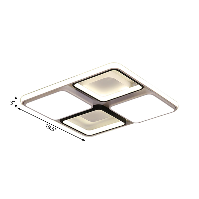 Lampada da incasso quadrata/rettangolare in bianco e nero Moderna lampada a LED da 19,5"/45" in acrilico con montaggio ad incasso in luce bianca/calda