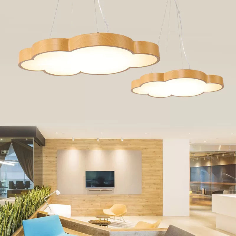 Kids Slim Cloud Pendant Light Acrylic Hanging Light in Beige for Game Room