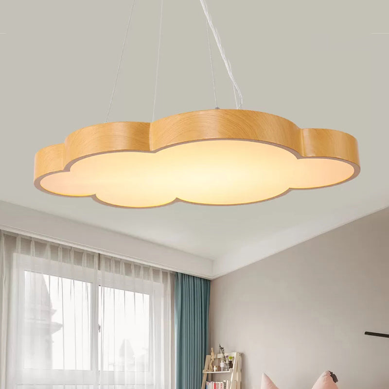 Kids Slim Cloud Pendant Light Acrylic Hanging Light in Beige for Game Room