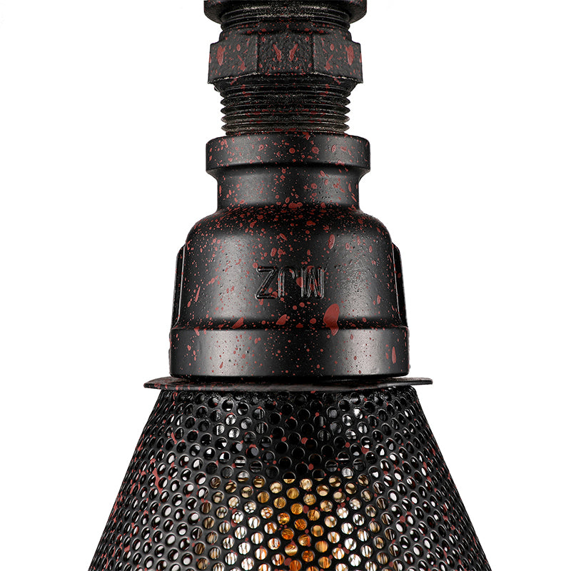 1 bol mesh puinhoopverlichting met kegelschaduw en klep vintage stijl roest metallic hangende lamp