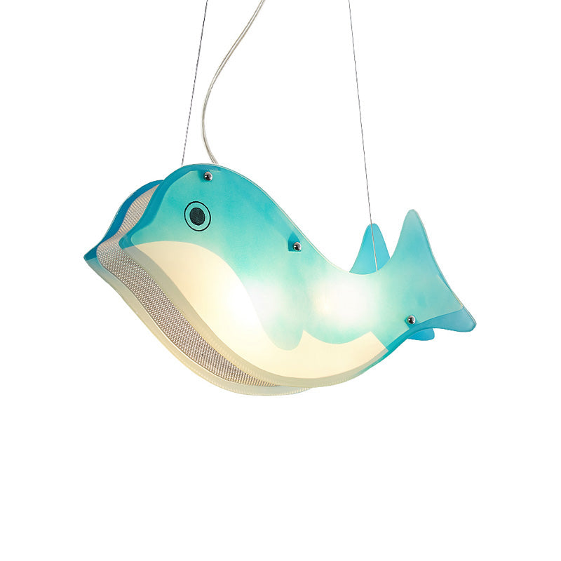 Modern Fish Hanging Light Metal Two Lights Blue Ceiling Pendant for Girls Bedroom