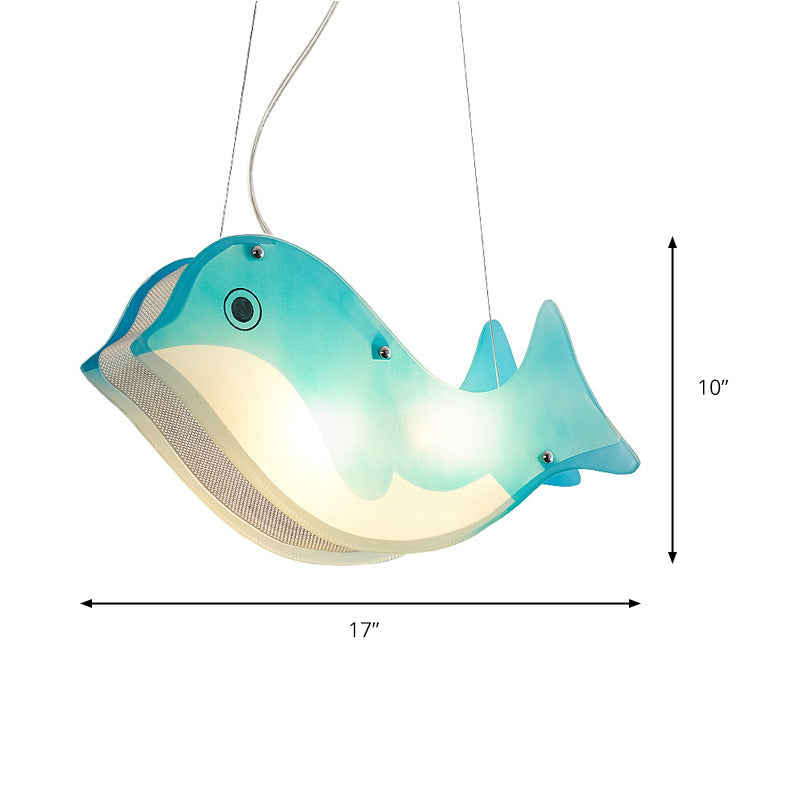 Modern Fish Hanging Light Metal Two Lights Blue Ceiling Pendant for Girls Bedroom