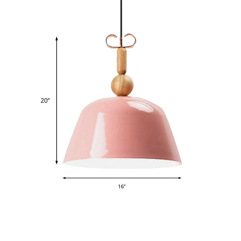 Nordic Bright-Colored Pendant Lamp Bell Shade Single Head Metallic Ceiling Lighting in Blue/Pink/Red/Yellow for Living Room