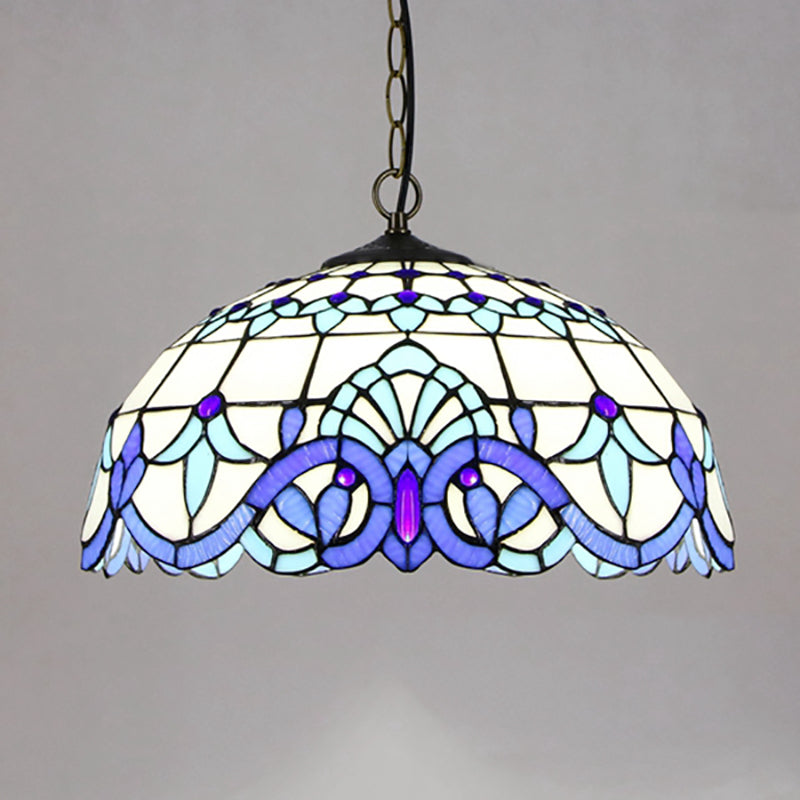 Dome Shade Pendant Lighting Fixtures Victorian Stained Glass Single Light Ceiling Light