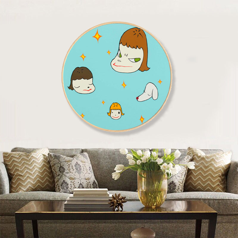 Soft Color Cartoon Kids Painting Figure Modern Art Textured Canvas for House Interior