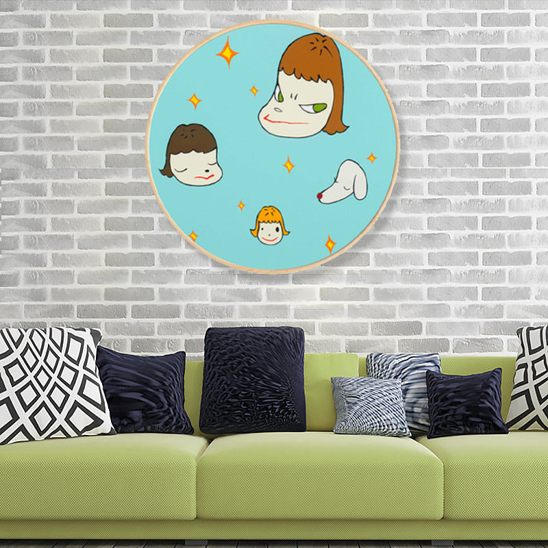 Soft Color Cartoon Kids Painting Figure Modern Art Textured Canvas for House Interior