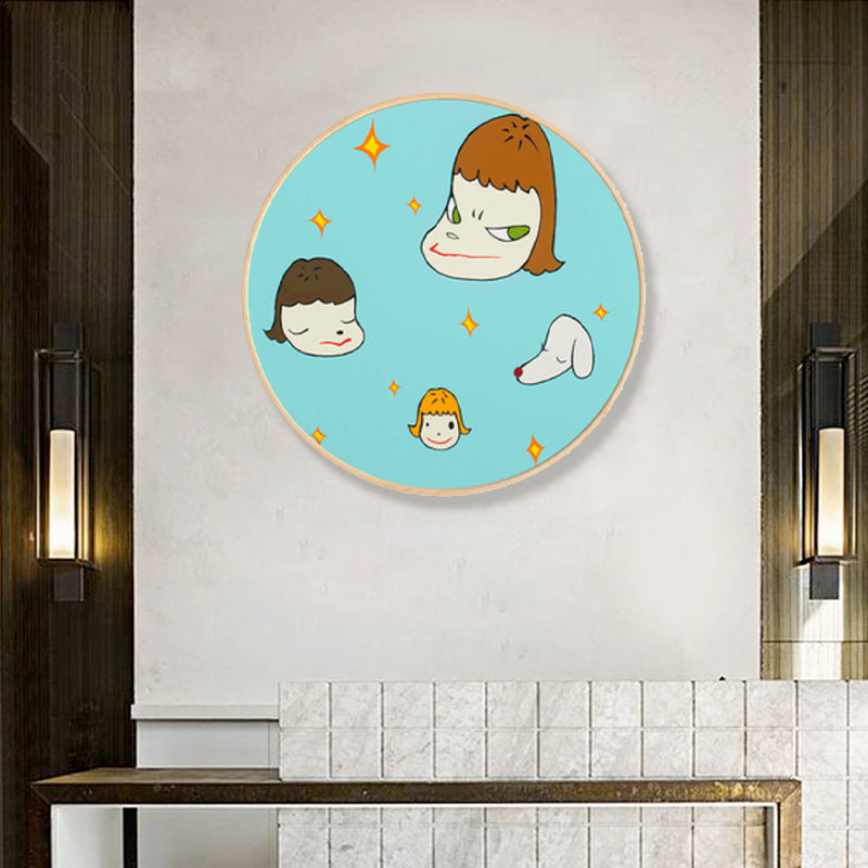 Soft Color Cartoon Kids Painting Figure Modern Art Textured Canvas for House Interior