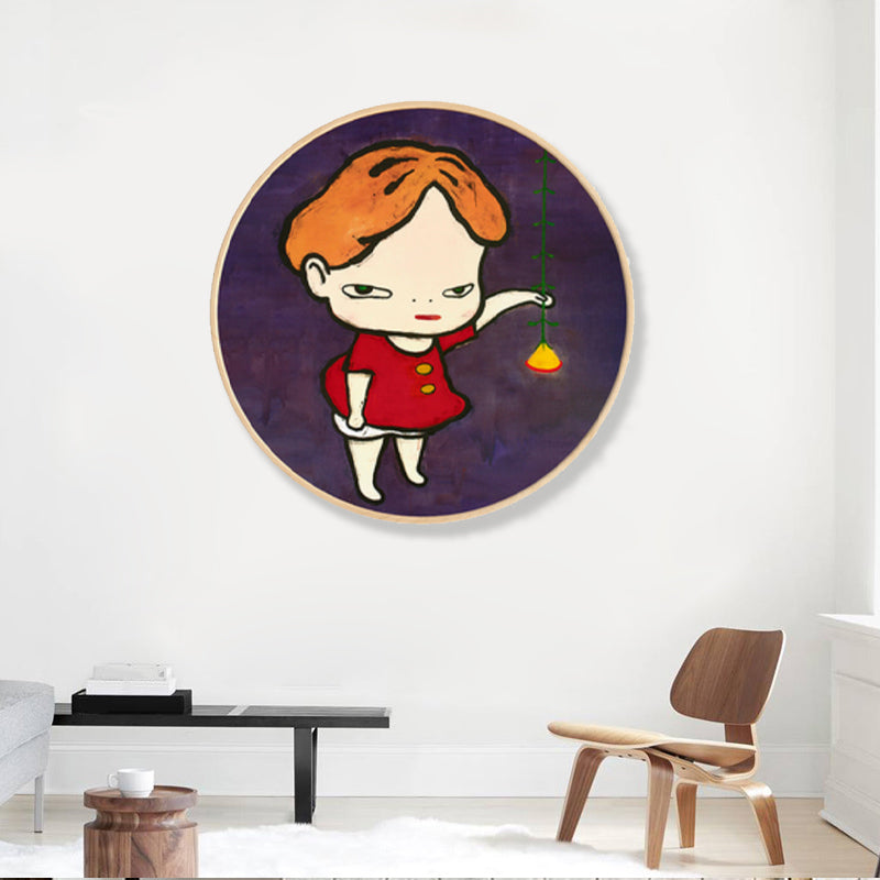 Soft Color Cartoon Kids Painting Figure Modern Art Textured Canvas for House Interior